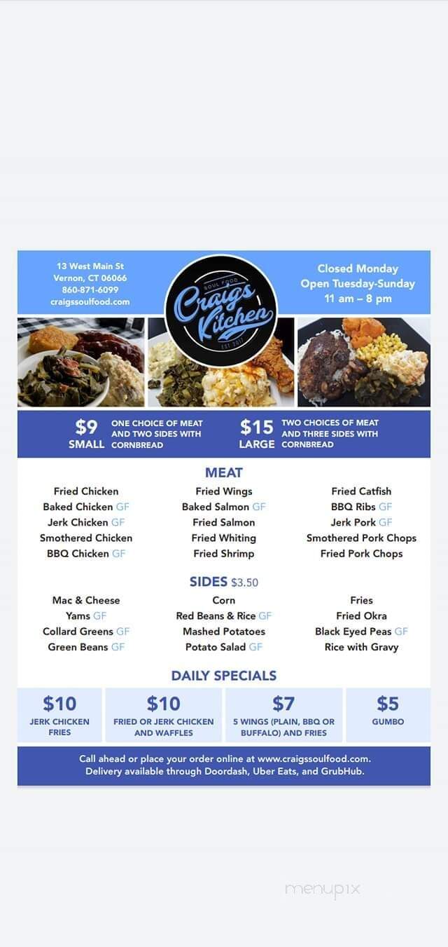 Craig's Kitchen - Vernon, CT menu_pic