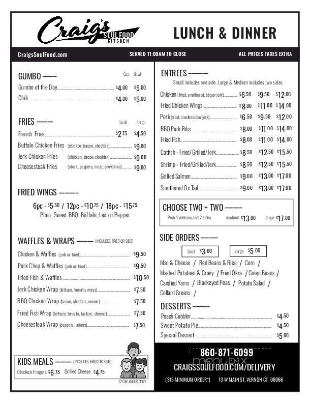 Craig's Kitchen - Vernon, CT menu_pic