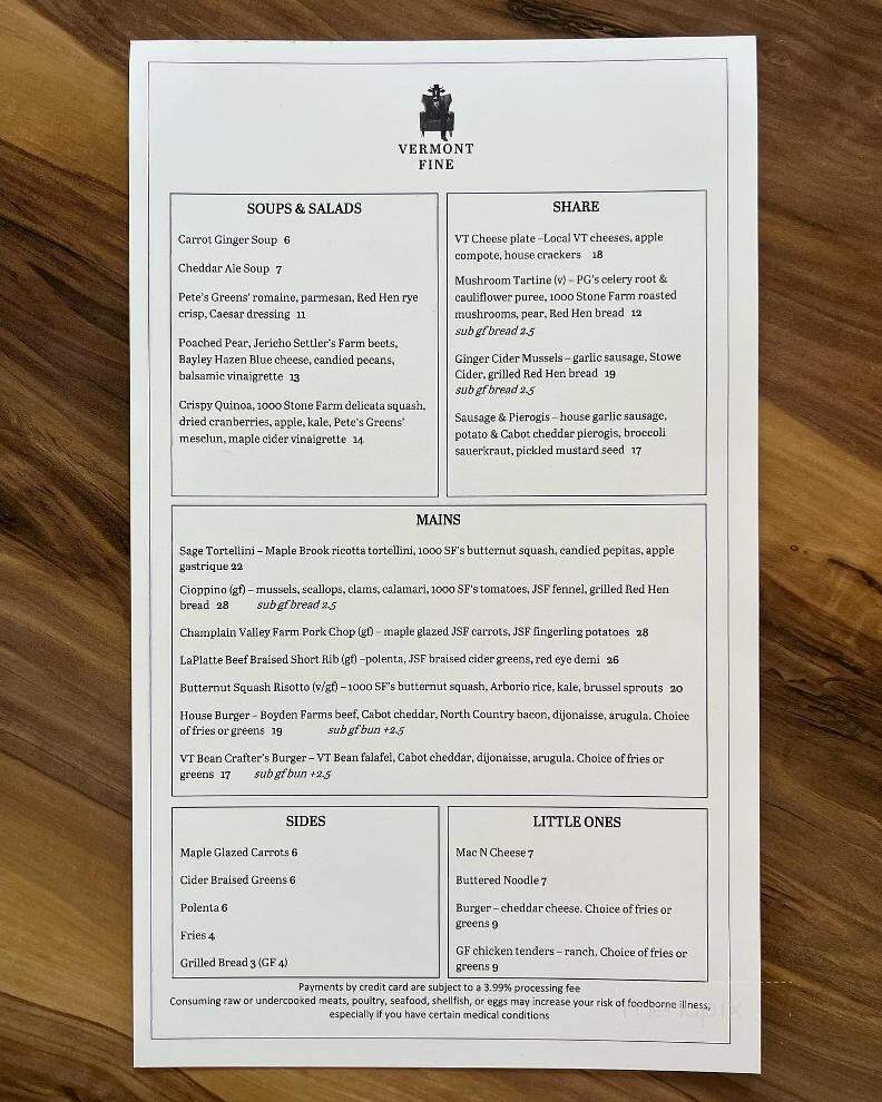 Vermont Fine - Richmond, VT menu_pic