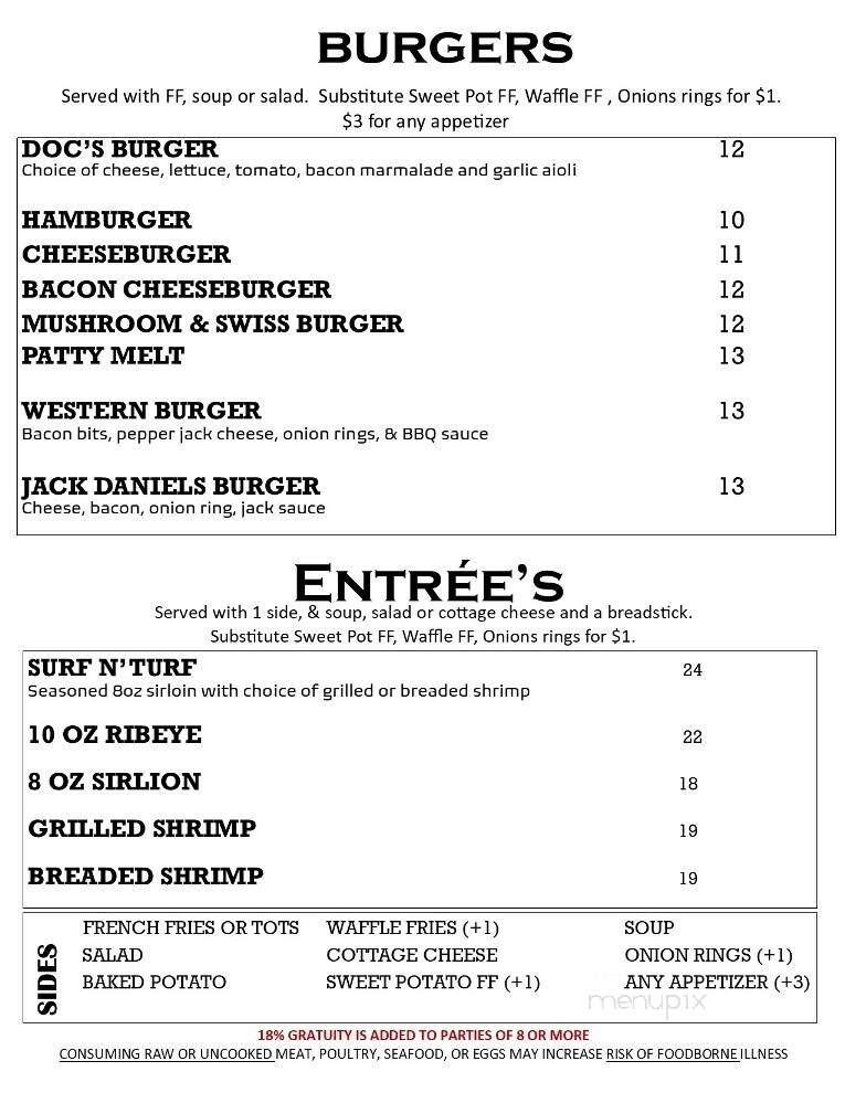 Doc's Pub and Eatery - Hankinson, ND menu_pic