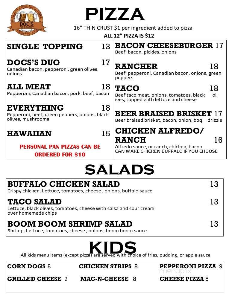 Doc's Pub and Eatery - Hankinson, ND menu_pic