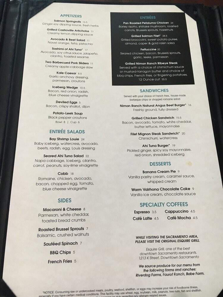 Esquire Grill - Sacramento, CA menu_pic
