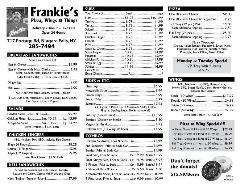 Frankie's Pizza Wings & Things - Niagara Falls, NY menu_pic