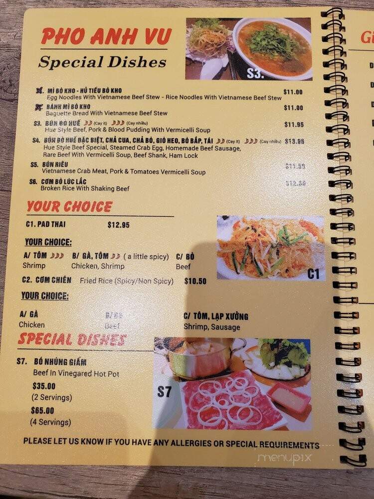 Pho Anh Vu - Toronto, ON menu_pic