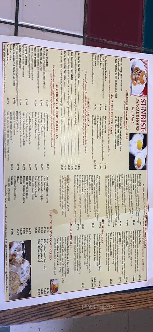 Sunrise Pancake House - Millstadt, IL menu_pic