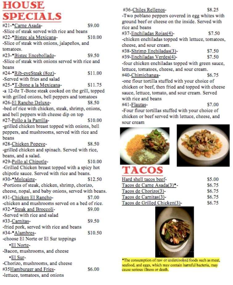 El Rancho Mexican Restaurant - Eastman, GA menu_pic
