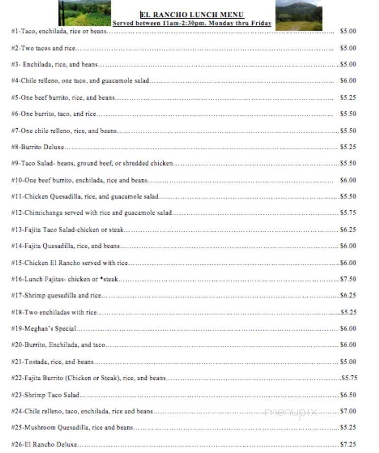 El Rancho Mexican Restaurant - Eastman, GA menu_pic