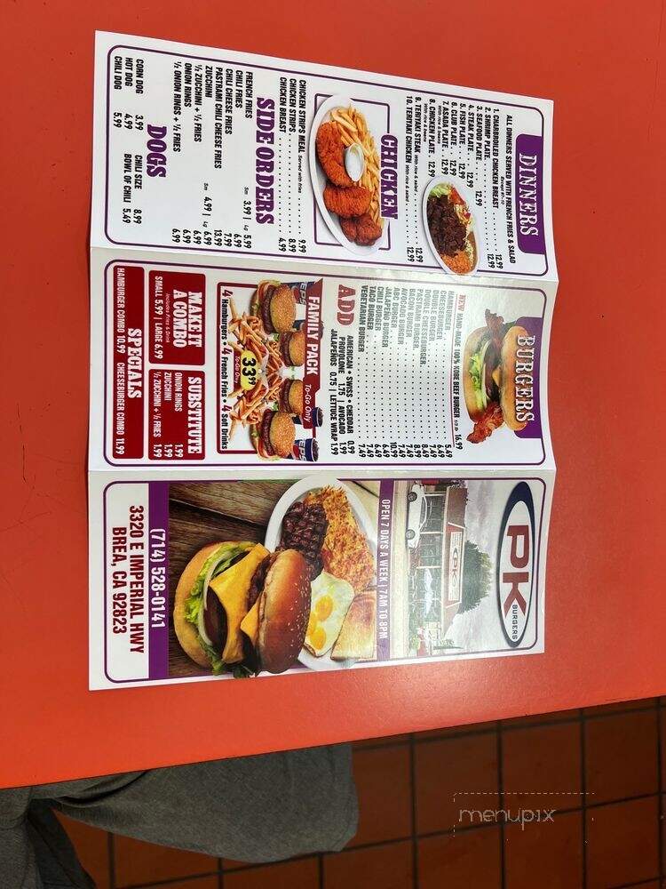 P K Burgers - Brea, CA menu_pic