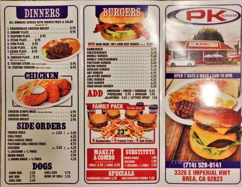 P K Burgers - Brea, CA menu_pic