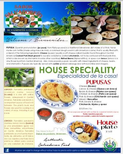 Sabor Salvadoreno - Aloha, OR menu_pic