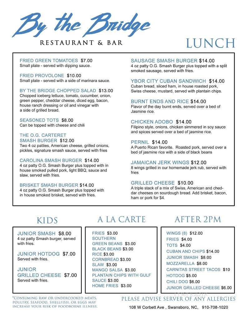 By the Bridge - Swansboro, NC menu_pic