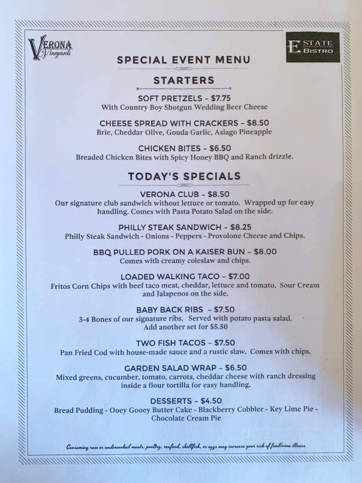 Verona Vineyards - Verona, KY menu_pic