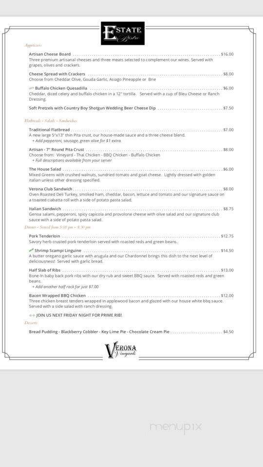 Verona Vineyards - Verona, KY menu_pic
