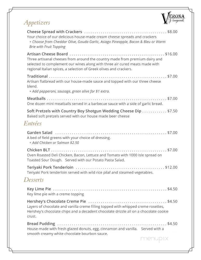 Verona Vineyards - Verona, KY menu_pic