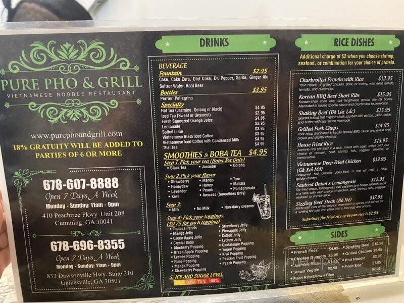 Pure Pho & Grill - Gainesville, GA menu_pic