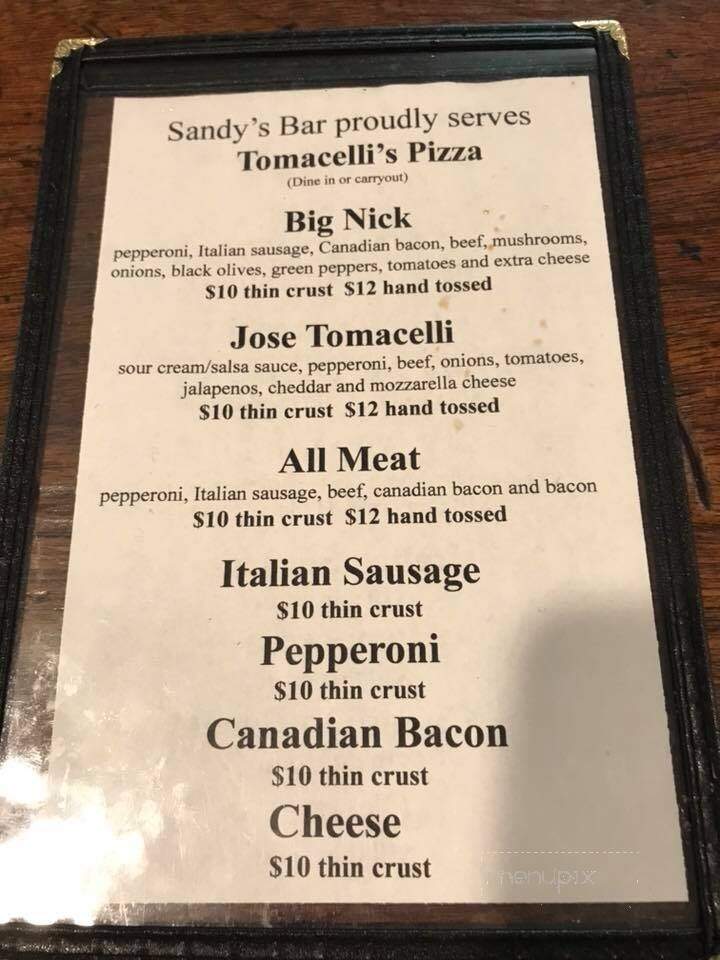 Sandy's Bar - Emery, SD menu_pic