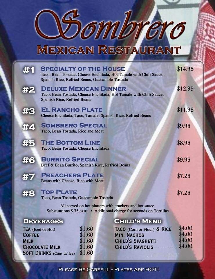 Sombrero Mexican Food Restaurant - Panama City, FL menu_pic