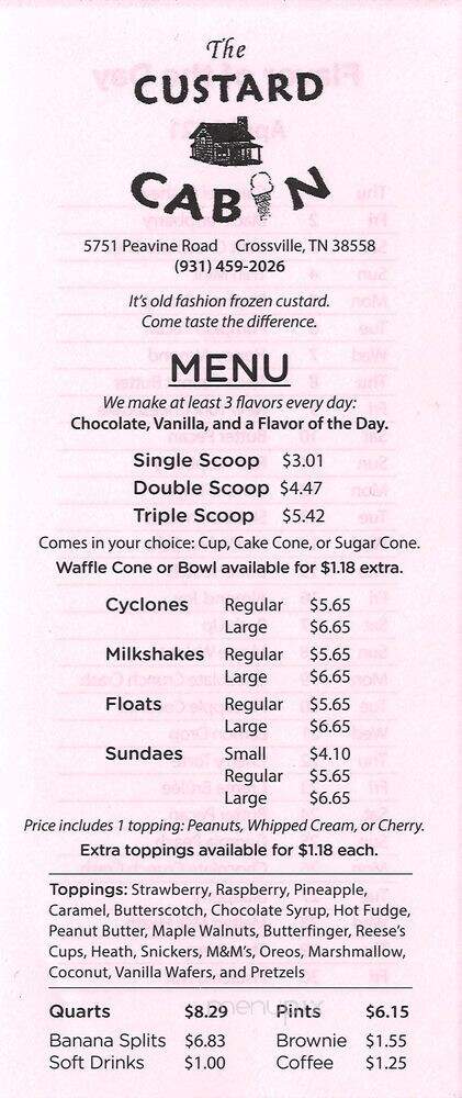 Custard Cabin - Crossville, TN menu_pic