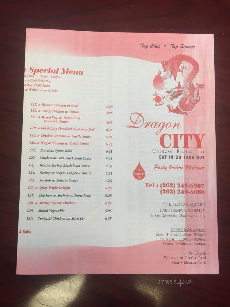 Dragon City Chinese Restaurant - Lake Geneva, WI menu_pic