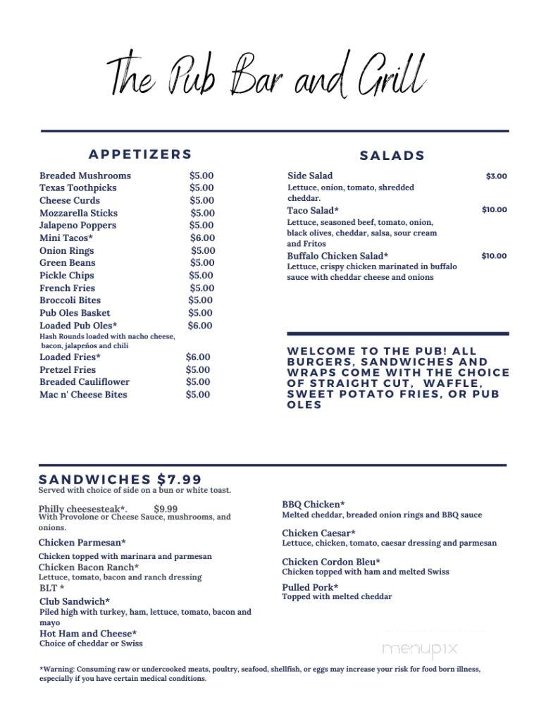 The Pub - Waupaca, WI menu_pic