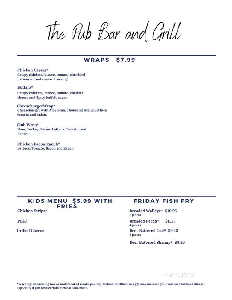 The Pub - Waupaca, WI menu_pic