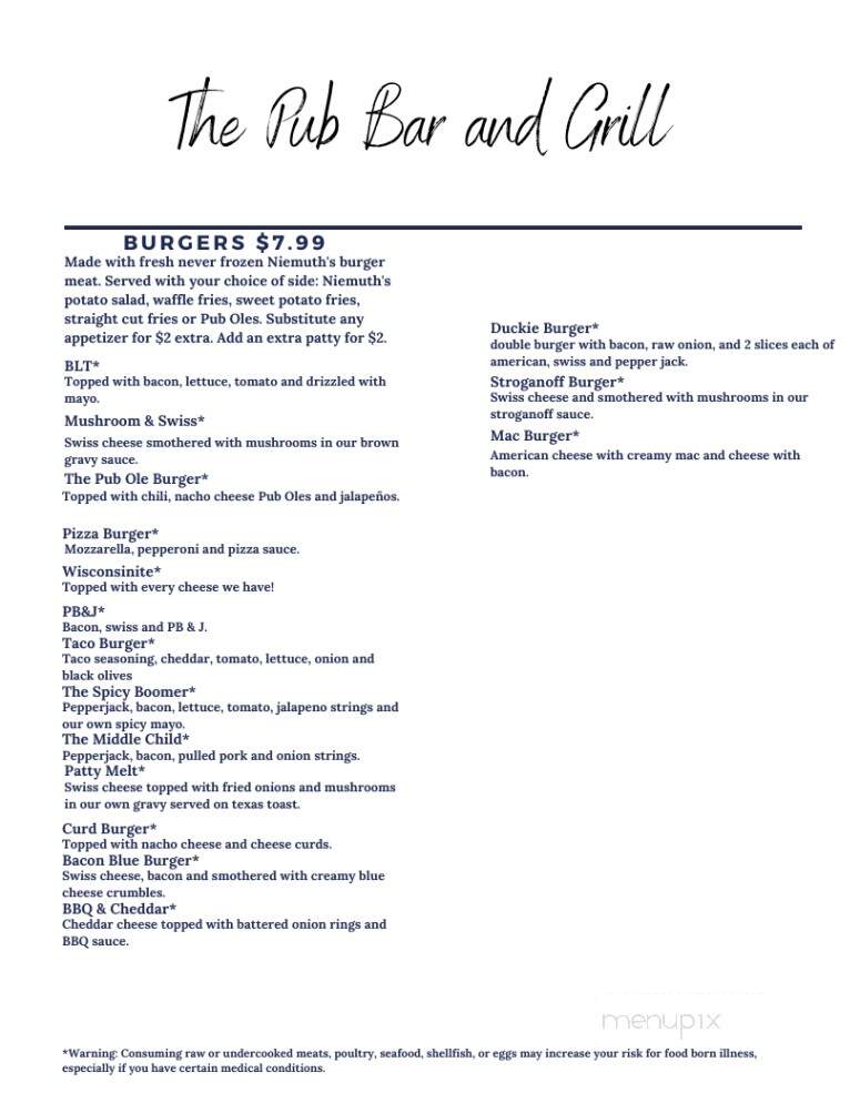 The Pub - Waupaca, WI menu_pic