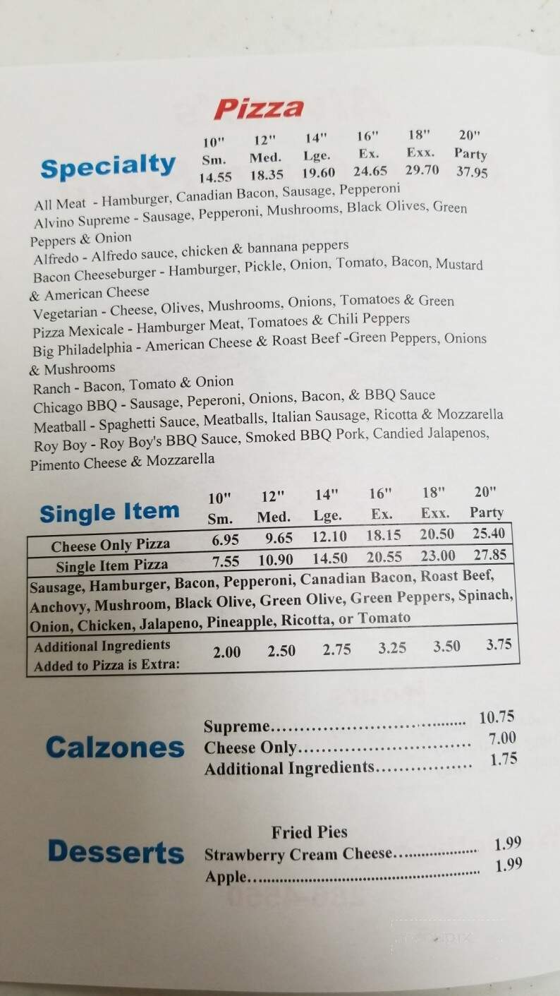 Alvino Pizza - Dyersburg, TN menu_pic
