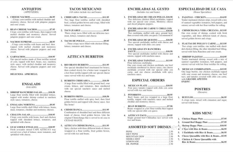 Cafe Azteca - Brandon, MS menu_pic