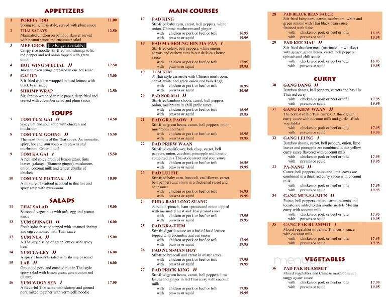 Boa-Thong Thai Food Restaurant - Vernon, BC menu_pic