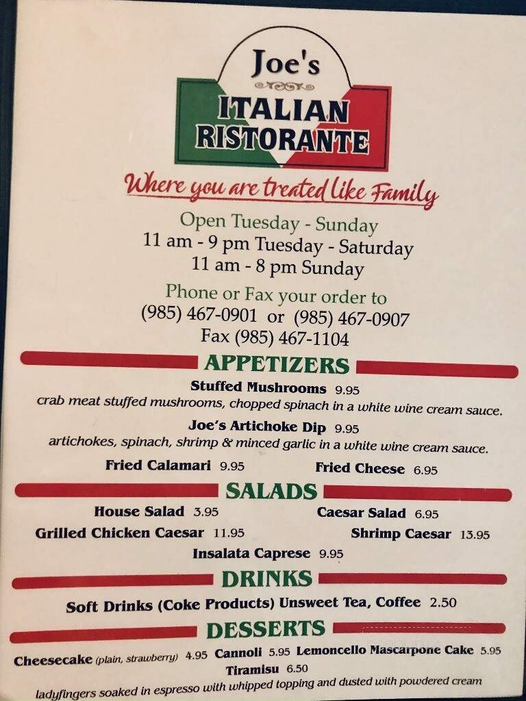 Joe's Italian Ristorante - Ponchatoula, LA