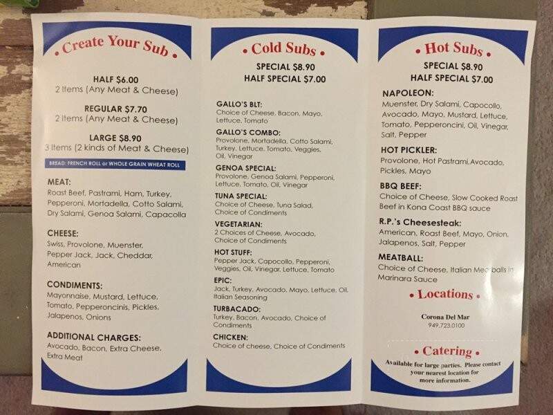Gallo's Italian Deli Cdm - Corona Del Mar, CA menu_pic