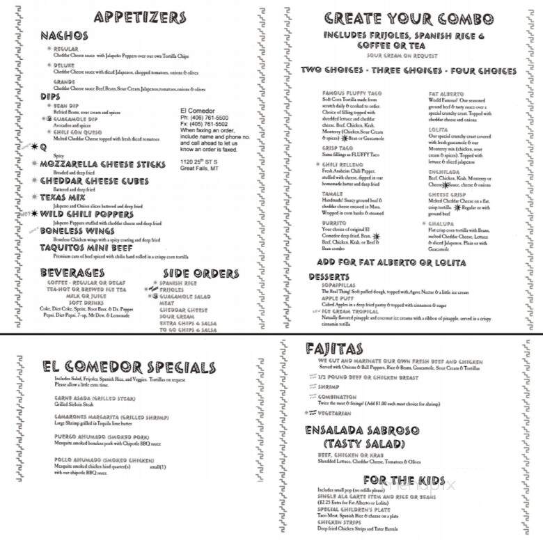 El Comedor Mexican Restaurant - Great Falls, MT menu_pic