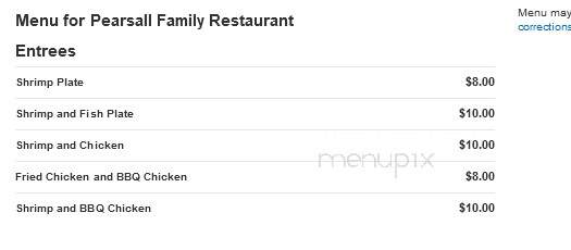 Pearsall Family Restaurant - Kenansville, NC menu_pic