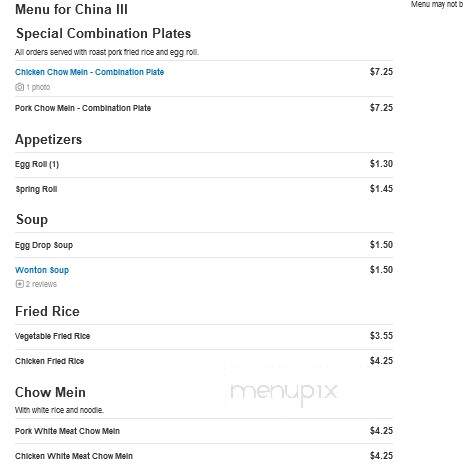 China III - Pittston, PA menu_pic