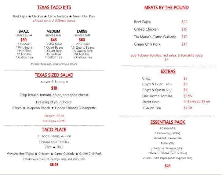 Texas Taco Kitchen - Liberty Hill, TX menu_pic