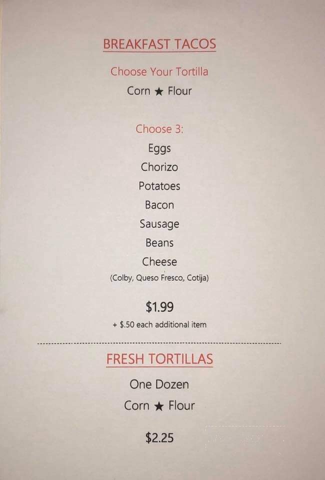 Texas Taco Kitchen - Liberty Hill, TX menu_pic