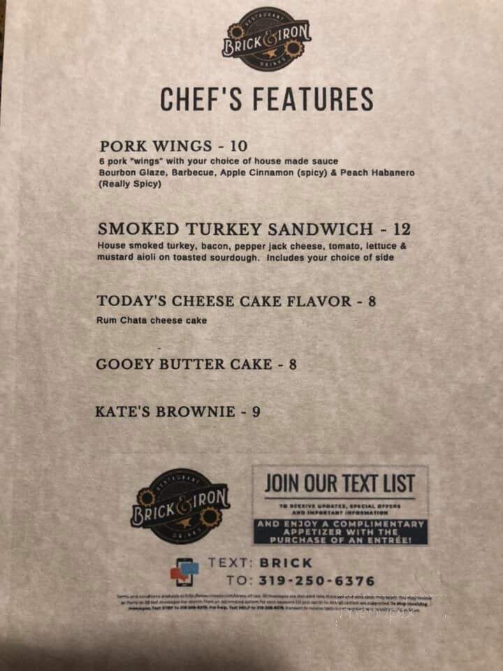 Brick & Iron - Coralville, IA menu_pic