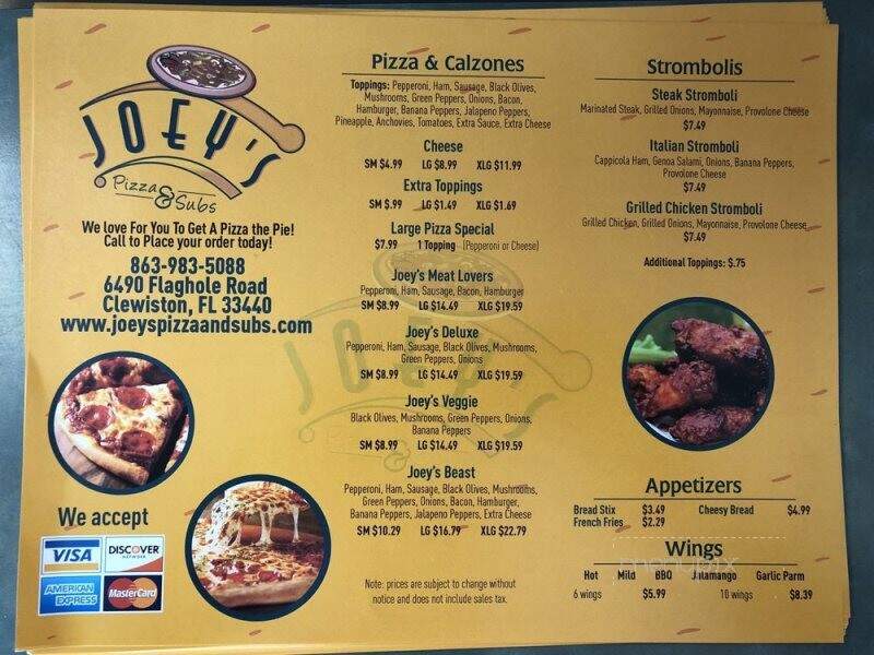 Joey's Pizza & Subs - Clewiston, FL menu_pic