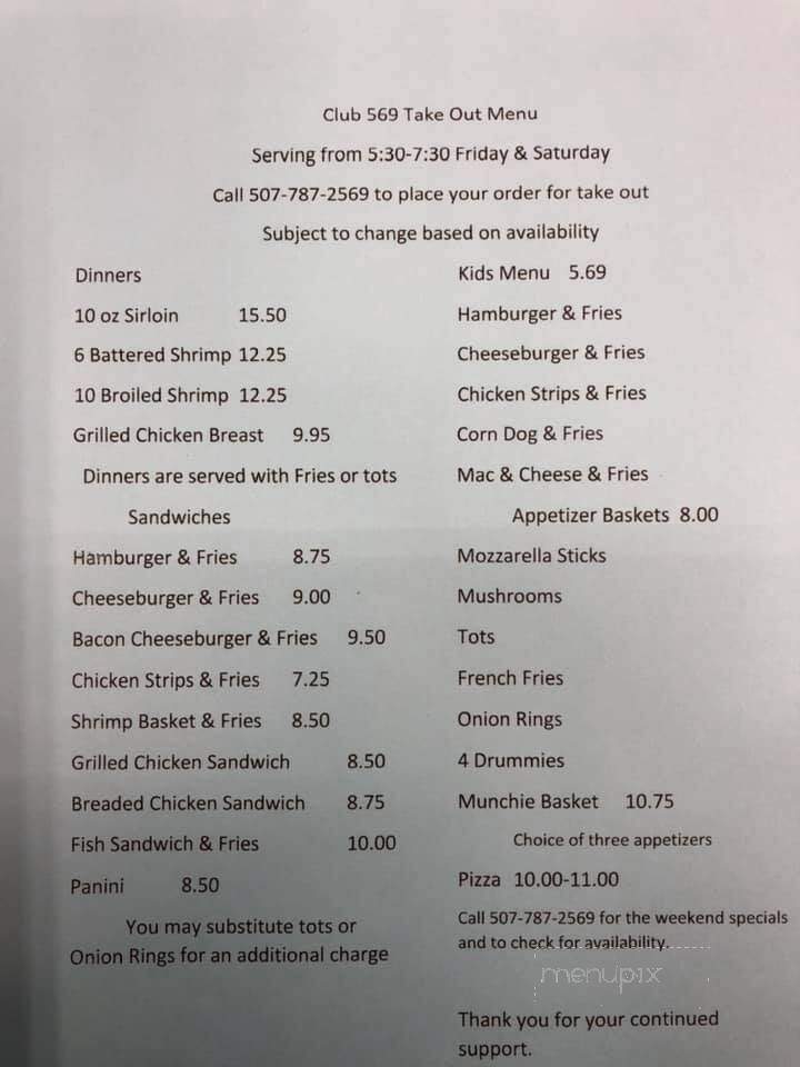 Club - Easton, MN menu_pic