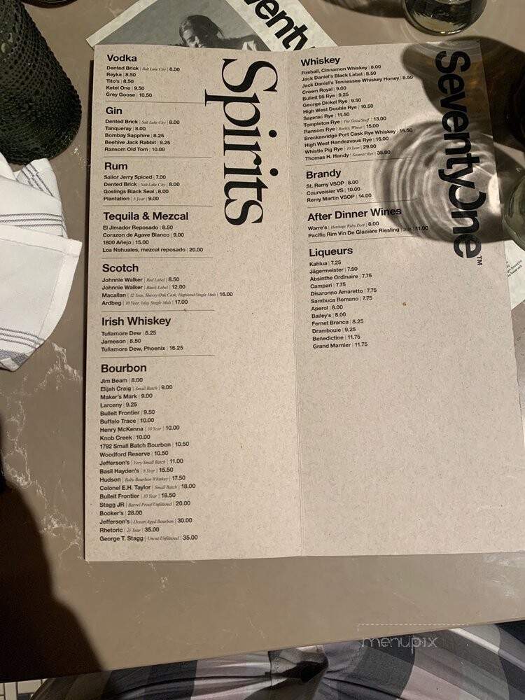 SeventyOne - Snowbird, UT menu_pic