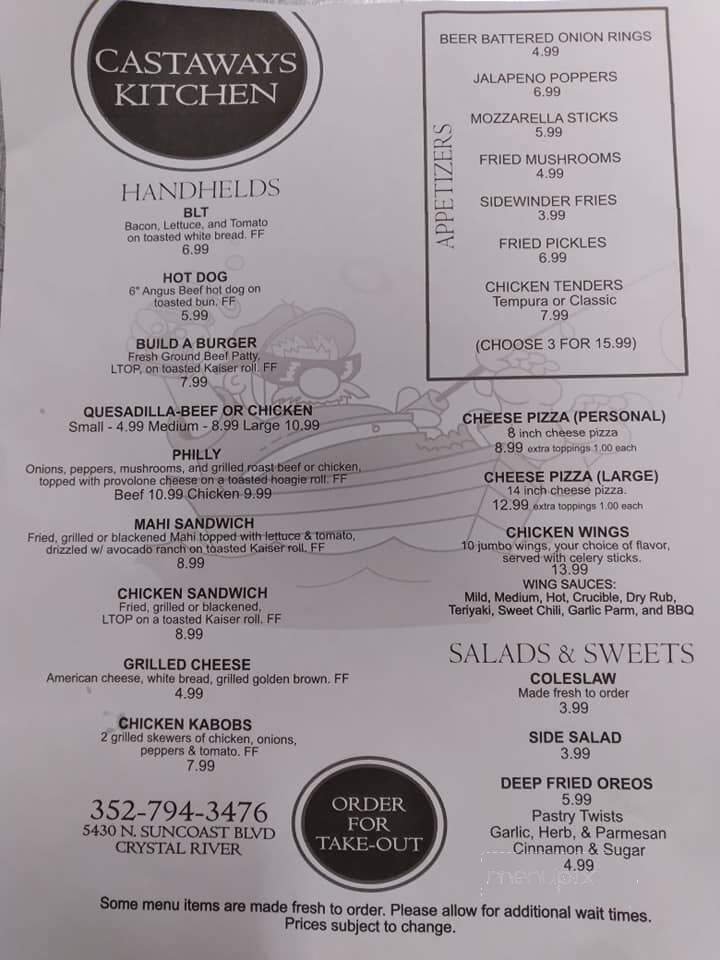 Castaways River Tiki Bar - Eastlake, OH menu_pic