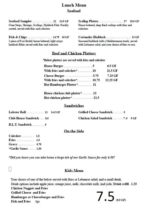 Shaddy's Restaurant - Charlottetown, PE menu_pic