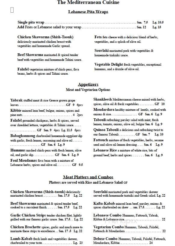 Shaddy's Restaurant - Charlottetown, PE menu_pic