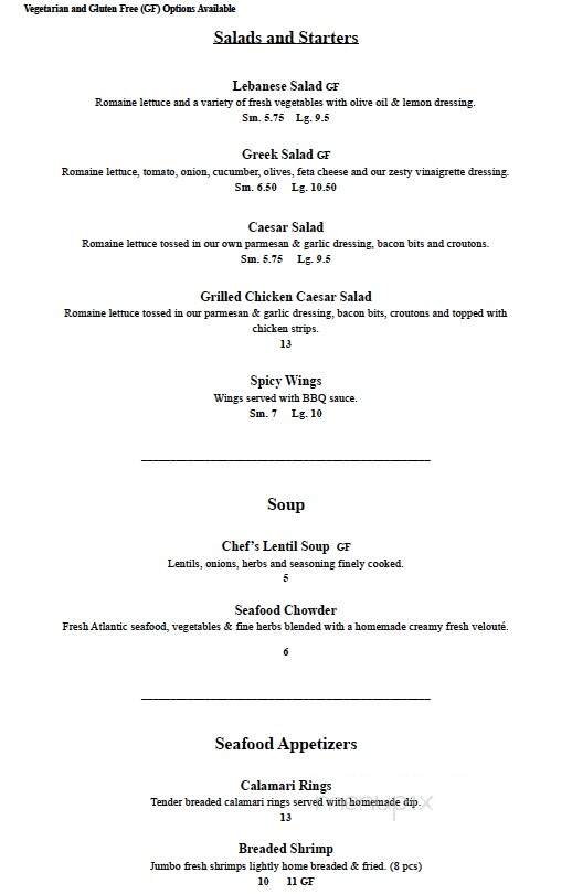 Shaddy's Restaurant - Charlottetown, PE menu_pic