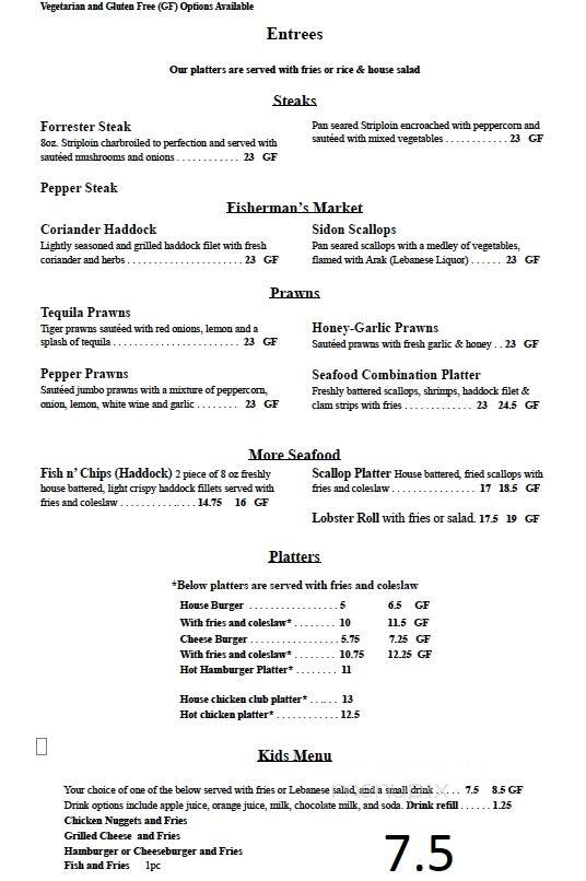 Shaddy's Restaurant - Charlottetown, PE menu_pic