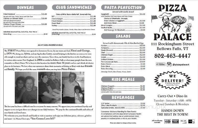 Pizza Palace - Bellows Falls, VT menu_pic