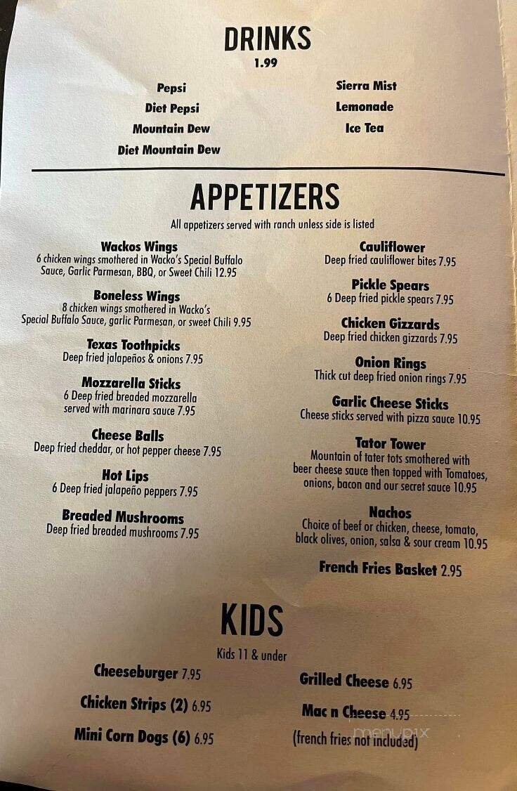 Wackos - Knoxville, IA menu_pic