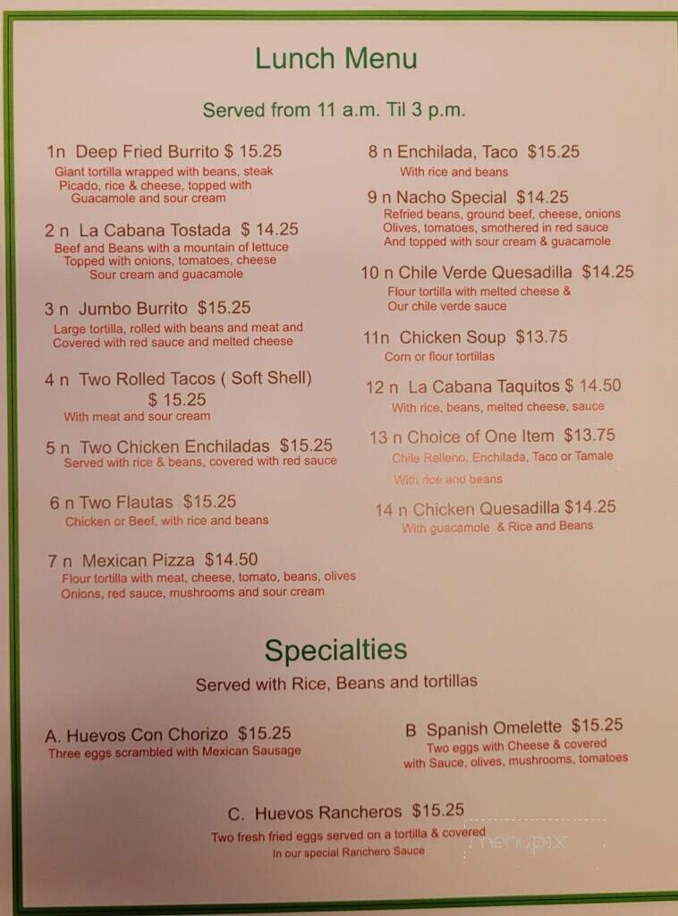 La Cabana Restaurant - Santa Paula, CA menu_pic