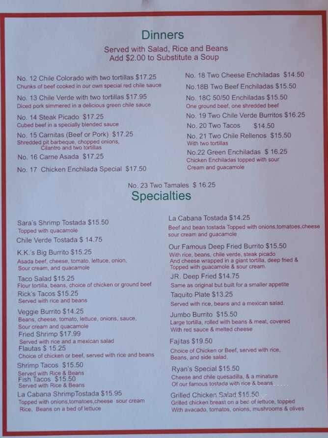 La Cabana Restaurant - Santa Paula, CA menu_pic