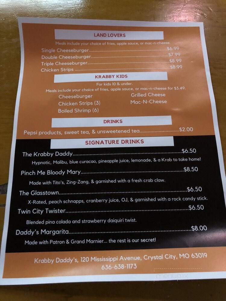 Krabby Daddy's - Crystal City, MO menu_pic